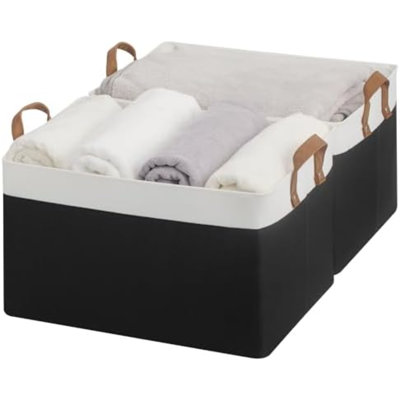 Storage Bins, Fabric Storage Bins For Shelves, Extra Large Storage Baskets With Metal Frame, Closet Baskets And Bins With Handles, Jumbo, Black And White, 2-Pack