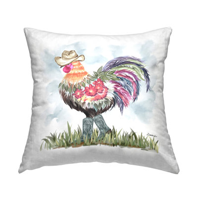 Cowboy Floral Hen Decorative Printed Throw Pillow Design by Ziwei Li