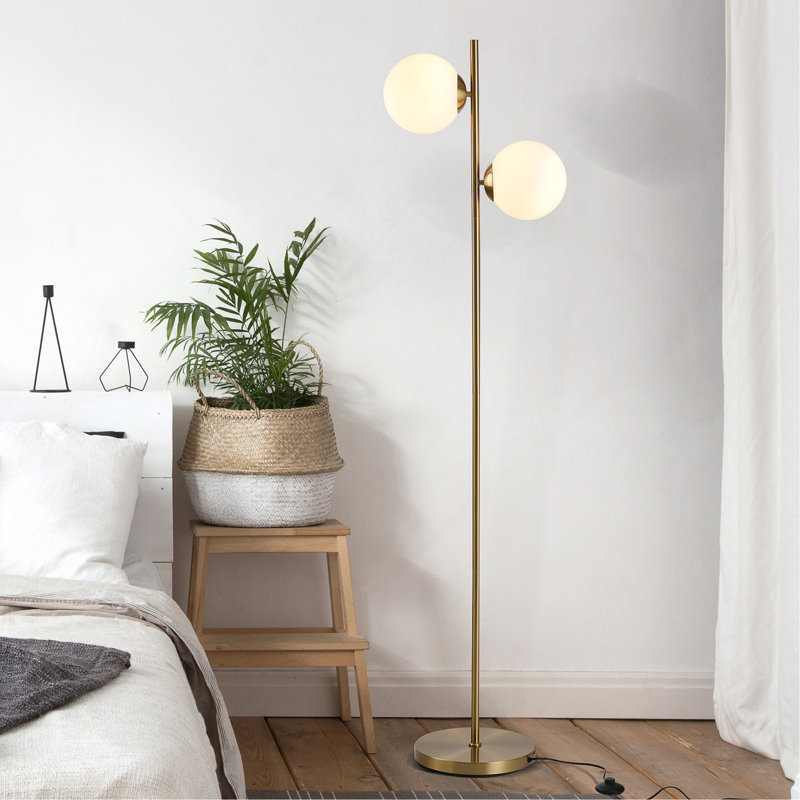 Lampe sur pied avec abat-jour en verre 2 pièces, lampe décorative portative moderne, blanc