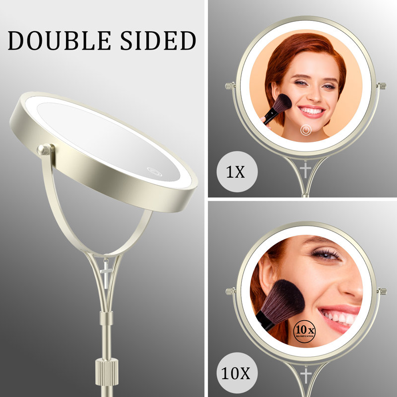 Miroir grossissant 1x / 10x avec 3 lumières colorées et breloque en croix, miroir de maquillage lumineux de 7 po avec grossissement, miroir de coiffeuse réglable en hauteur, cadeaux d'anniversaire pour femmes