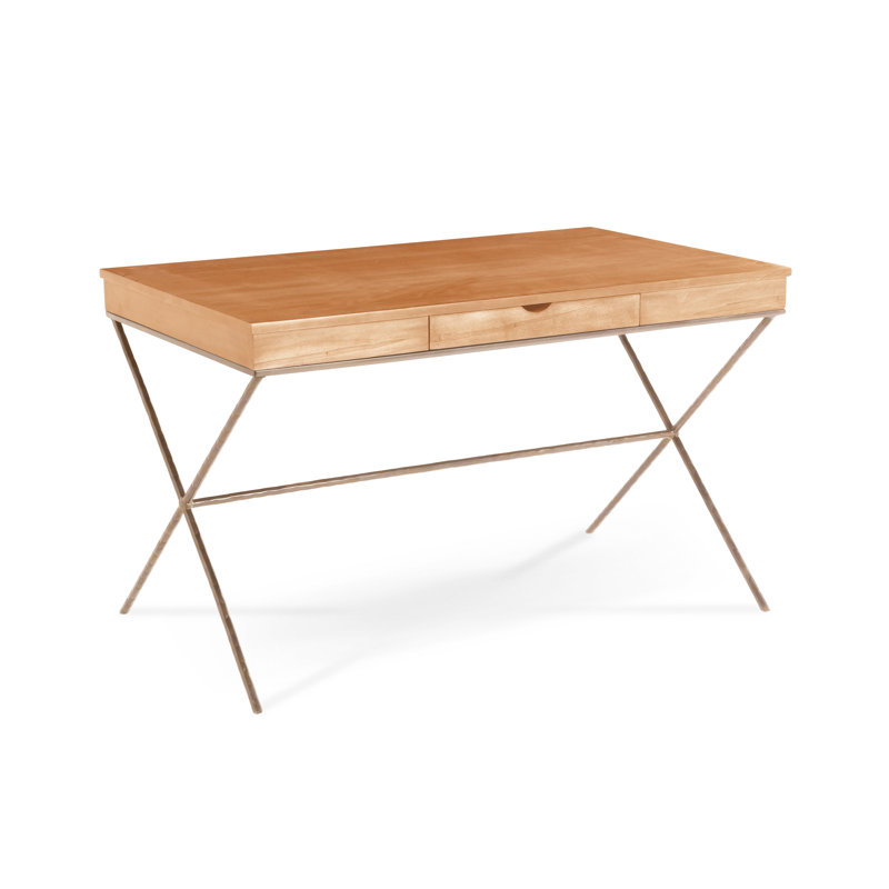 Bureau debout en bois massif Abbott, Argent antique, Couche transparente