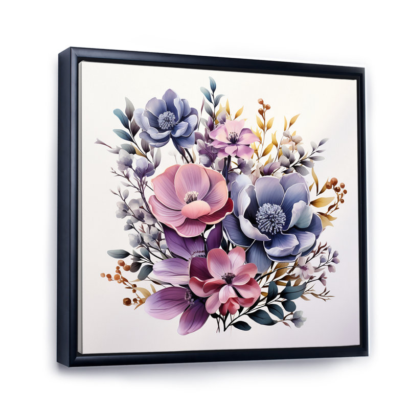 Bouquet de minimalisme mauve sur toile, H 30 po x l 30 po x P 1 po, Cadre flottant noir