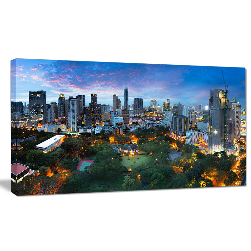 Horizon de la ville de Bangkok - impression, H 16 po x l 32 po x p 1 po, Toile tendue