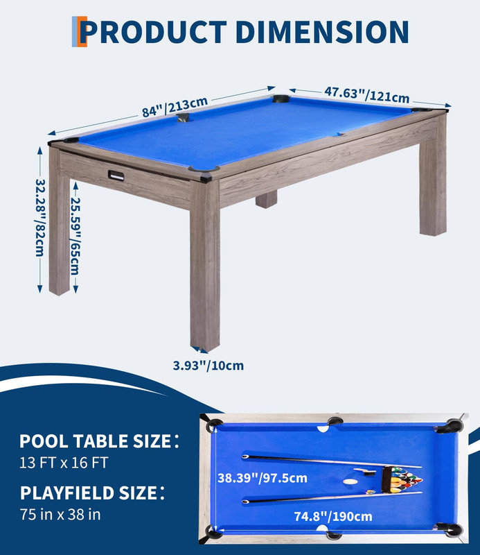 Table de billard 7 pi avec finition rustique - ensemble complet pour salle de jeux
