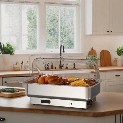 Ensemble de réchaud électrique de 9 pintes avec casseroles 1 x 1/1 et 2 x 1/2 et chauffe-plat en acier inoxydable 600W chauffant avec contrôle de la température pour la restauration et les événements
