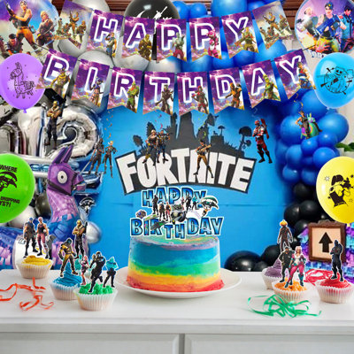 Ensemble de 39 articles de fête d'anniversaire Fortnite, ensemble de décorations pour enfants Fortnite