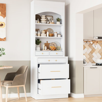 Cuisine moderne de 83,7 pouces avec rangement - comptoir en faux marbre blanc avec armoire pour un comptoir efficace et des tiroirs
