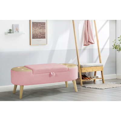 Banc de rangement repose-pieds ovale en tissu velours avec grand espace de rangement pour le salon, le vestibule et la chambre à coucher 