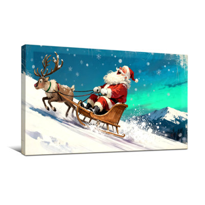 Noël, père Noël, renne, traîneau, paysage enneigé