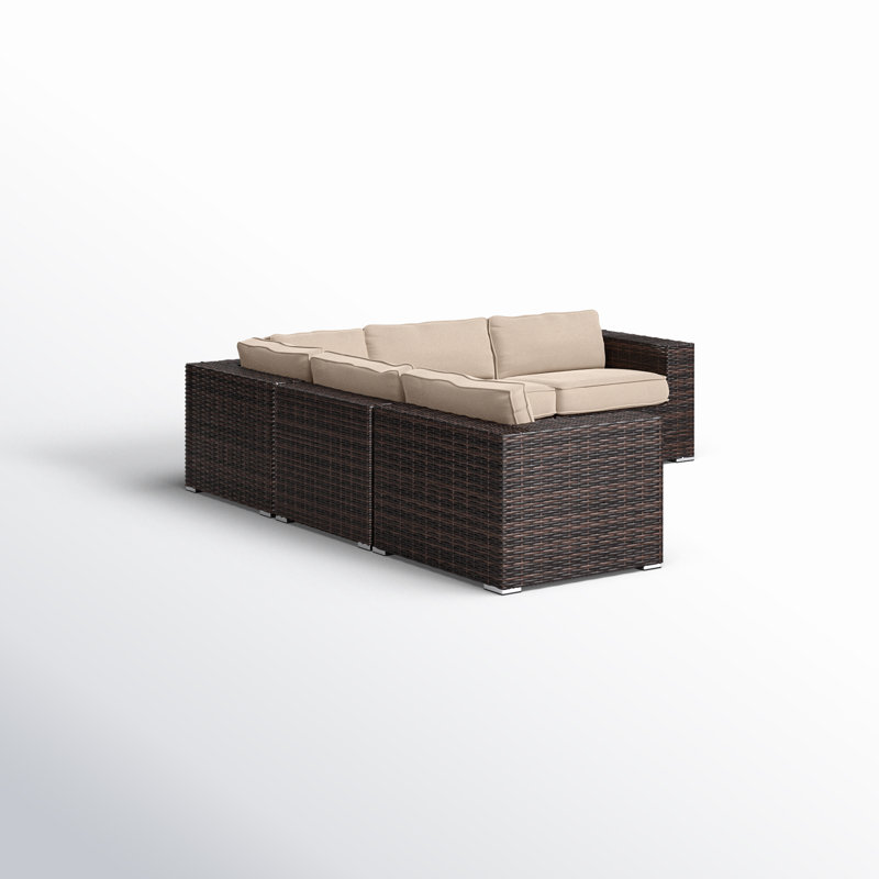 Ana Fully Assembled Patio Sectional With Cushions, Sunbrella Beige, Brown
