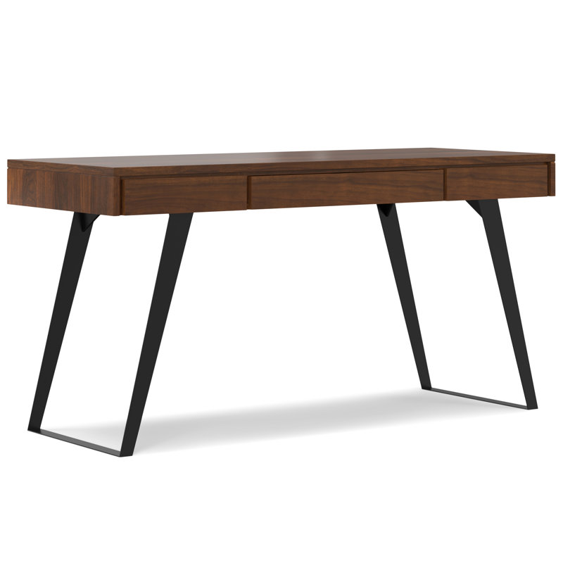 Lowry 54"W Walnut Veneer and Metal Modern Industrial Writing Desk with 2 Drawers and Flip-Down Keyboard Tray, Walnut/Black