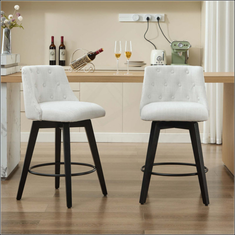Ensemble de tabourets de bar pivotants à 360 °, 2 tabourets à hauteur de comptoir avec ligne résistante aux taches et dossier capitonné, tabourets de bar en bois massif pour îlot de cuisine, café ou bar à domicile, assemblage facile