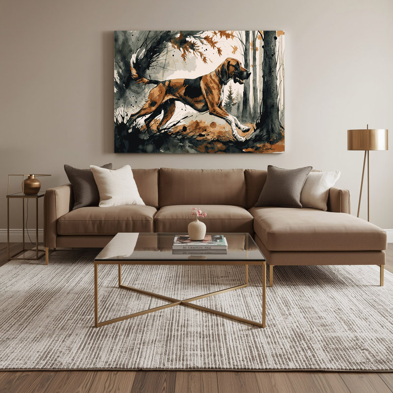 «Dogs Treeing Walker Coonhound», art mural sur toile grise, H 16 po x l 20 po
