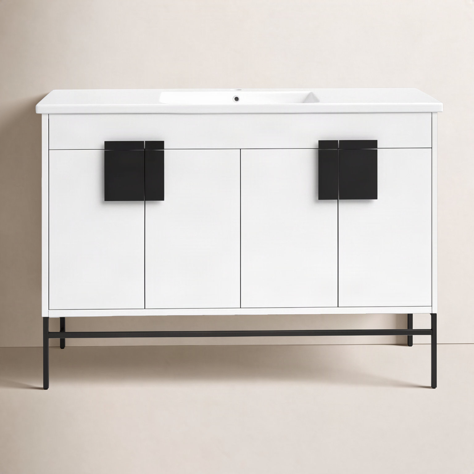 Maisie 48'' Single Bathroom Vanity, White, Black