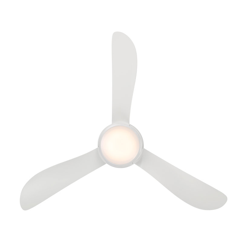  44" Corona 3 - Blade Outdoor/Indoor Smart Flush Mount Ceiling Fan with Remote Control and Dimmable LED Light Kit Included, Matte White