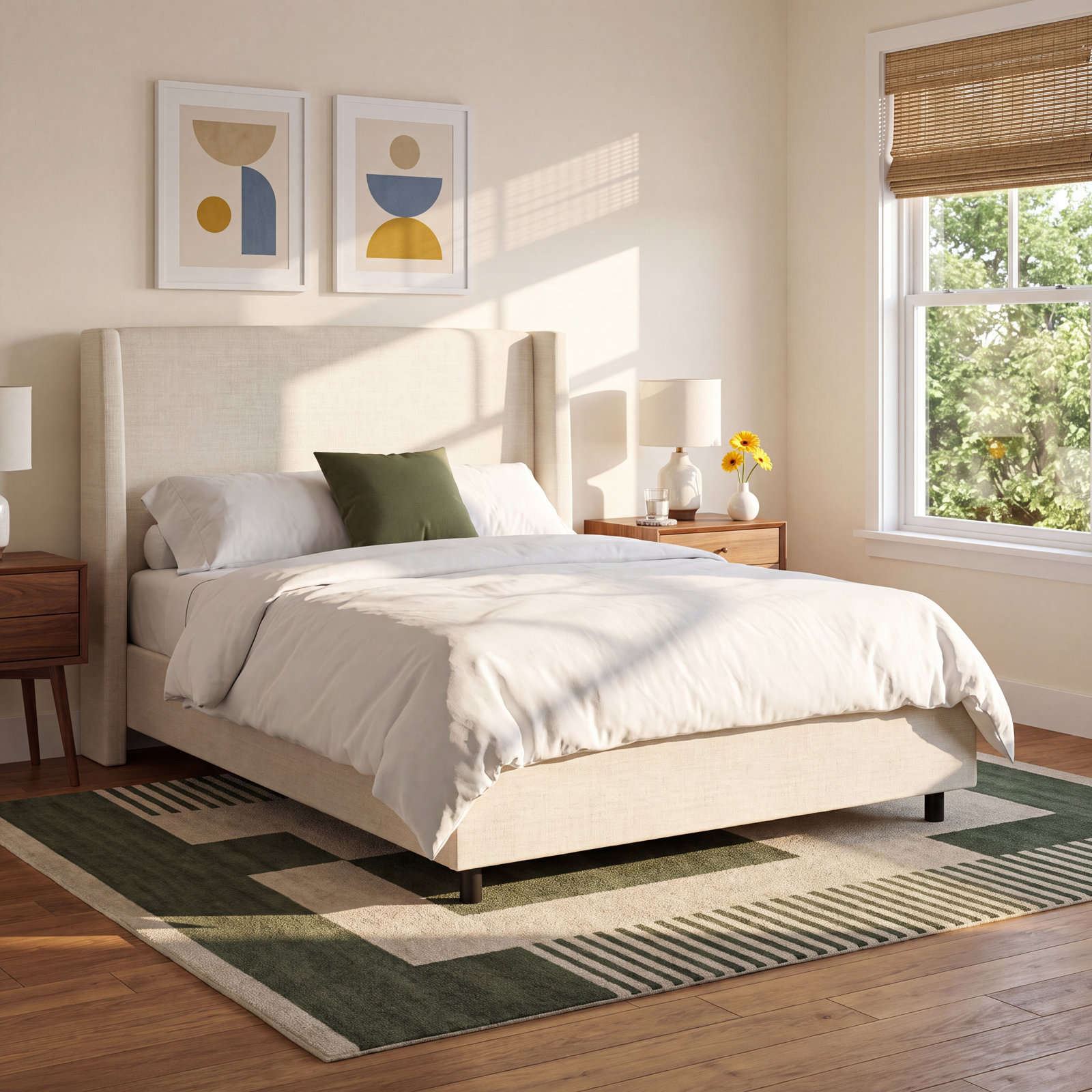 Tilly Upholstered Wingback Bed, King, Classic Talc Linen