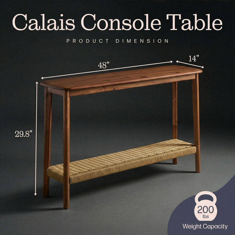 Calais 48in Acacia Wood Console Table with Shelf (Warm Chestnut)