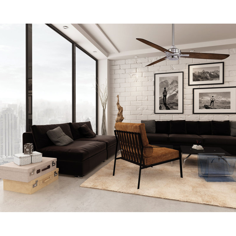 52" Rudolph 3-Blade Propeller Ceiling Fan with Wall Control, Brushed Nickel with Maple Blades
