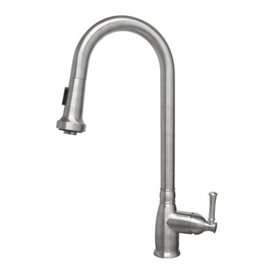 Whitehaus Collection Stainless Steel Single Lever Gooseneck Kitchen Faucet with Pull-down Spray Head