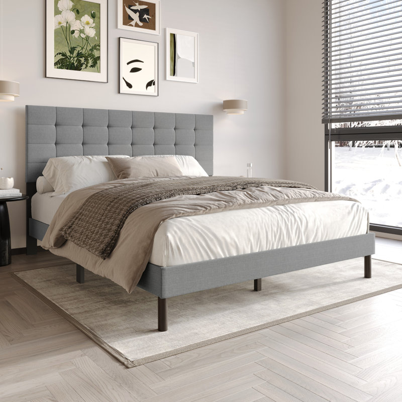 Haines Full Upholstered Panel Bed, Queen , Gray