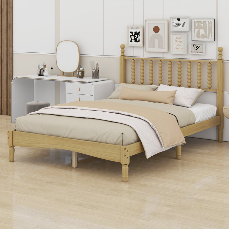 Lit plateforme en bois avec tête de lit Elegant, Natural