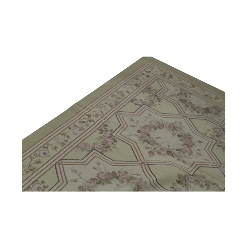 Hand-Knotted High-Quality Green and Beige Area Rug