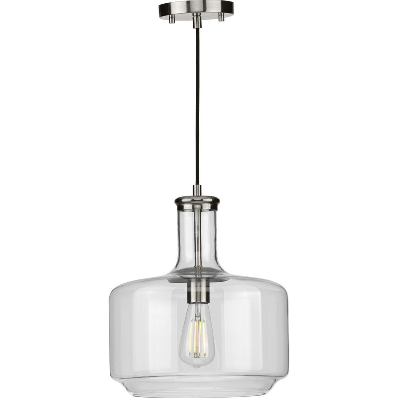 Luminaire suspendu tambour simple à 1 lumière Longmeadow, Noir, H 14 po x l 12,25 po x P 12,25 po