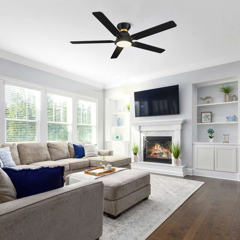 Ventilateur de plafond intelligent noir avec lumière Gaphoor, Noyer foncé / chêne gris