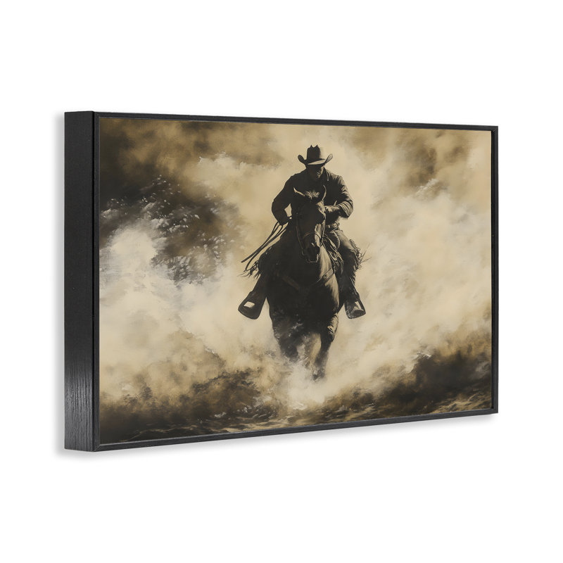 «Dusty Rodeo Cowboy», estampe numérique, design par Franklyn Gregory, H 12 po x l 18 po, Giclée encadrée noir minuit