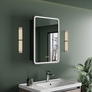 gernold recessed or surface mount framed led medicine cabinet with mirror and 3 fixed shelves, led lighting, defogger, memory function