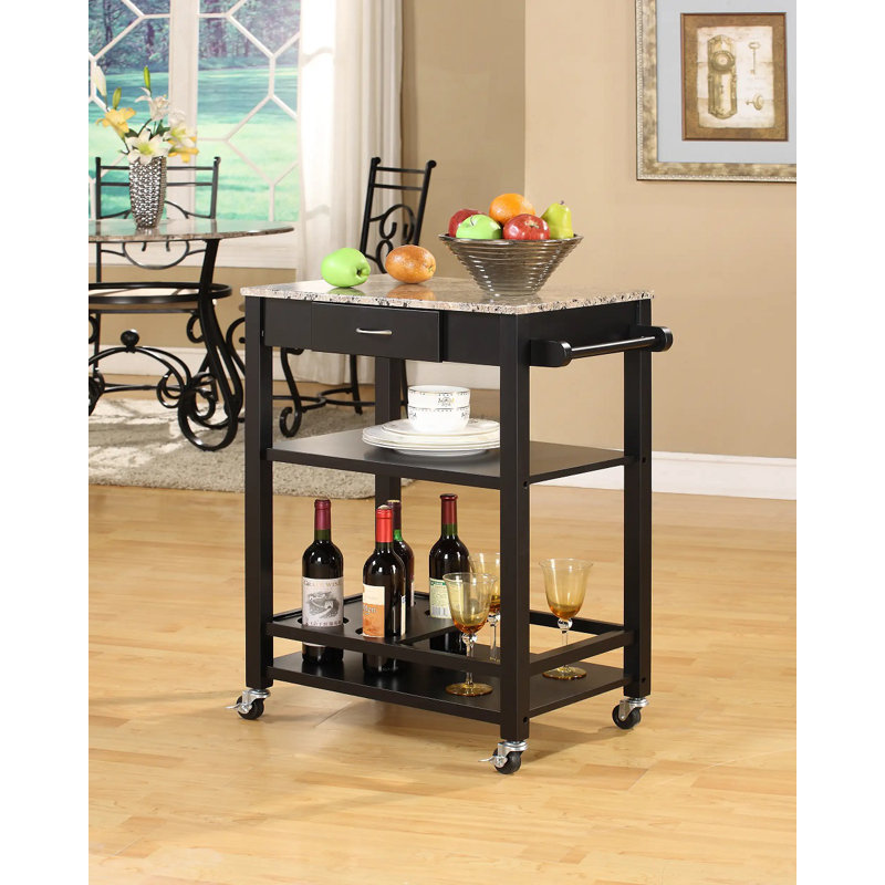 Ahseem 24" Transitional Rolling Kitchen Serving Cart with Wine Rack, Drawer, and Towel Bar