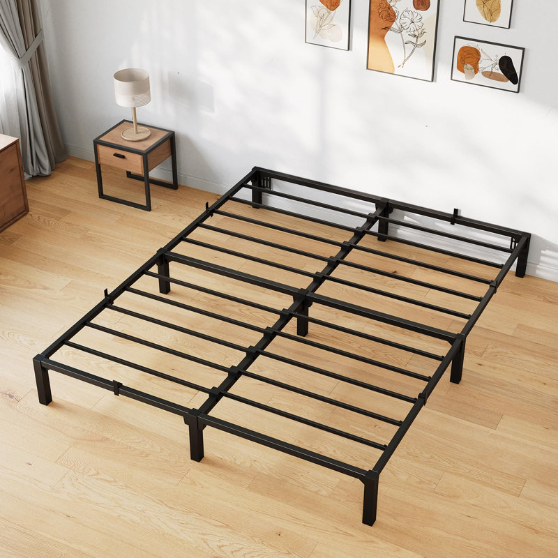 Structure de lit plateforme robuste avec support de lattes renforcées, capacité de charge de 800 lb, sans bruit, aucun sommier tapissier requis