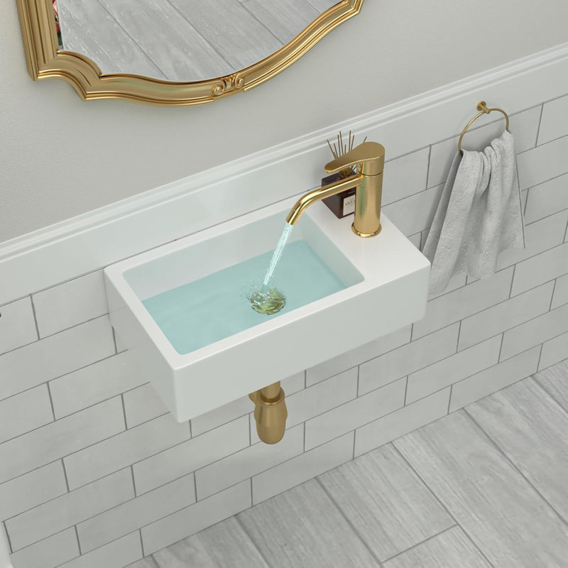 Beslend 18'' x 10" White Ceramic Rectangular Wall Mount Bathroom Sink