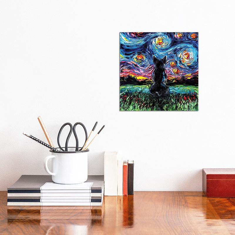 French Bulldog Night by Aja Trier - Wrapped Canvas Painting, 30.48 cm H x 30.48 cm W