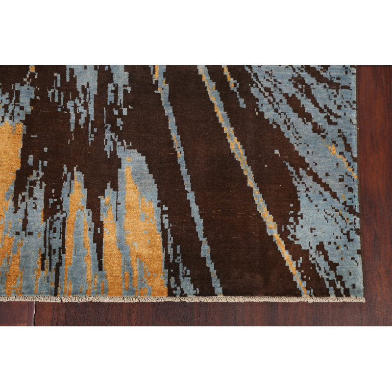 Tapis oriental contemporain à teinture végétale abstraite 7 x 10