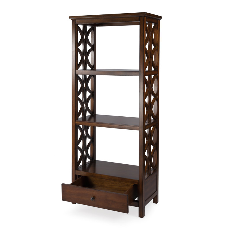 Lorena 30"W 3- Tier Etagere Bookcase with Storage Drawer, Light Cherry