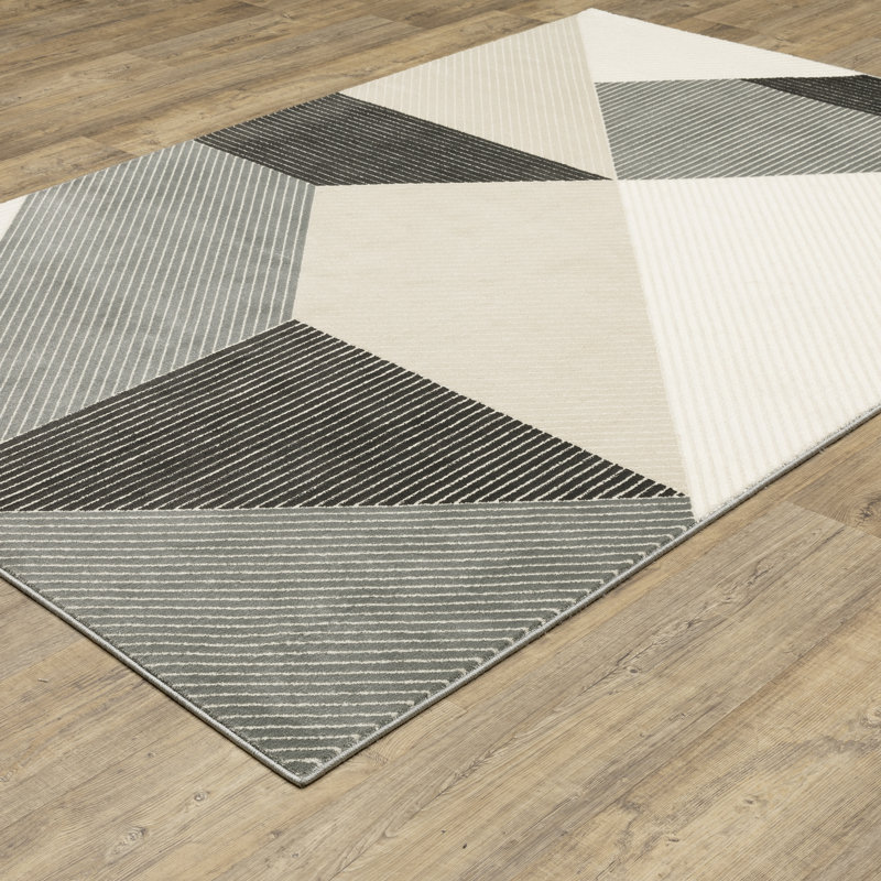 Tapis géométrique noir / ivoire Arata, Rectangle 6'7" x 9'6"