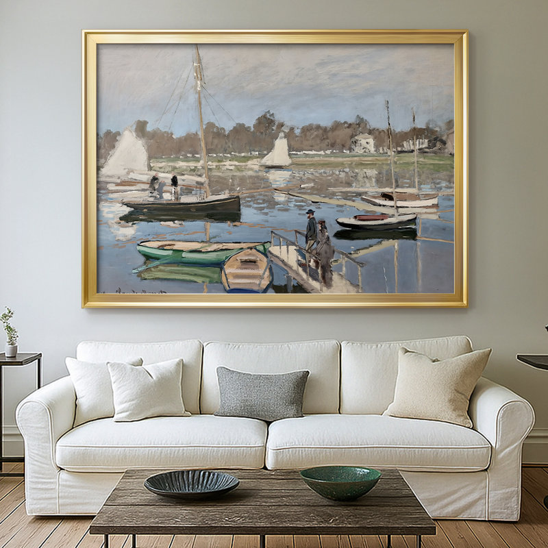 Bateaux au mouillage, Argenteuil-Claude Monet - Toile tendue avec châssis, 1874, 30 x 5 x 42,5, Toile avec cadre, Doré