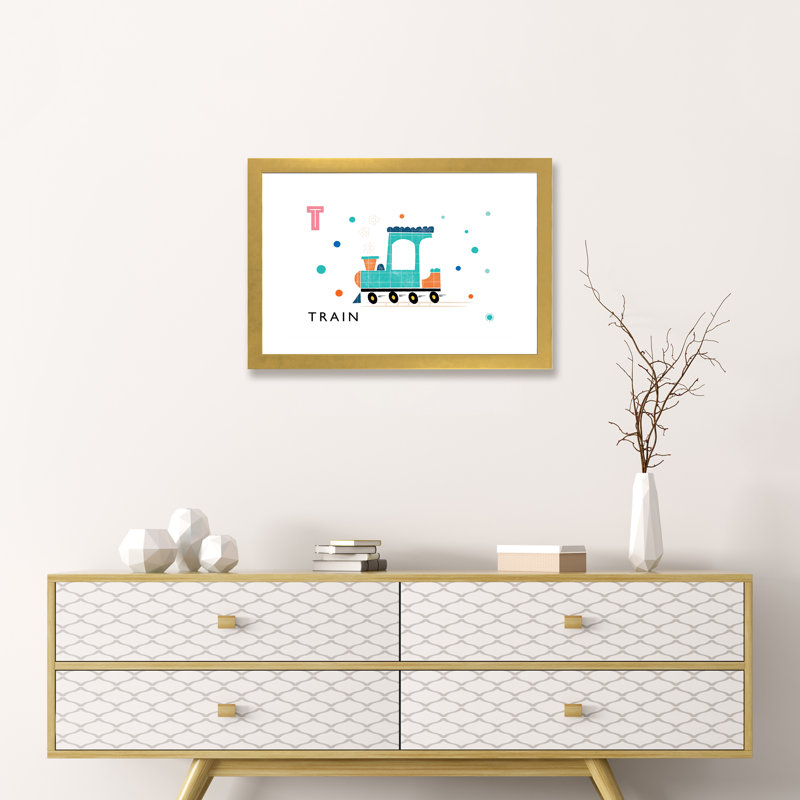 «T Is for Train» - Impression, Papier encadré doré, Blanc, H 16 po x l 24 po x P 1 po