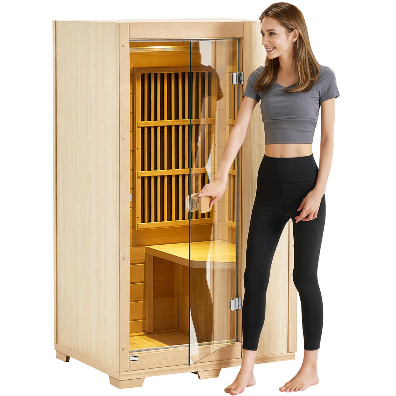 Compact Hemlock Wood Infrared Sauna with Glass Door