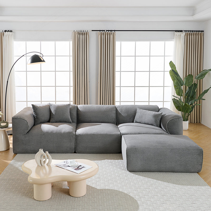 4-Seater Upholstered Sofa, Gray
