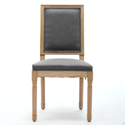 Ensemble de 2 chaises de salle à manger de style français avec dossier carré et cadre en bois massif magnifiquement sculpté pour le salon, la cuisine, le restaurant, SW1879GY, French Decor