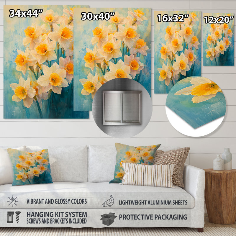 «Daffodil Radiance In Pastels Impressionist III» - jonquilles, art mural en métal, H 20 po x l 12 po