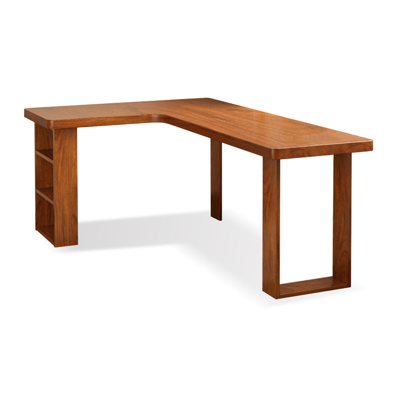 Walnut L-Shaped Solid Wood desks, Left Hand Return, 29.53" H x 70.87" W x 39.37" D