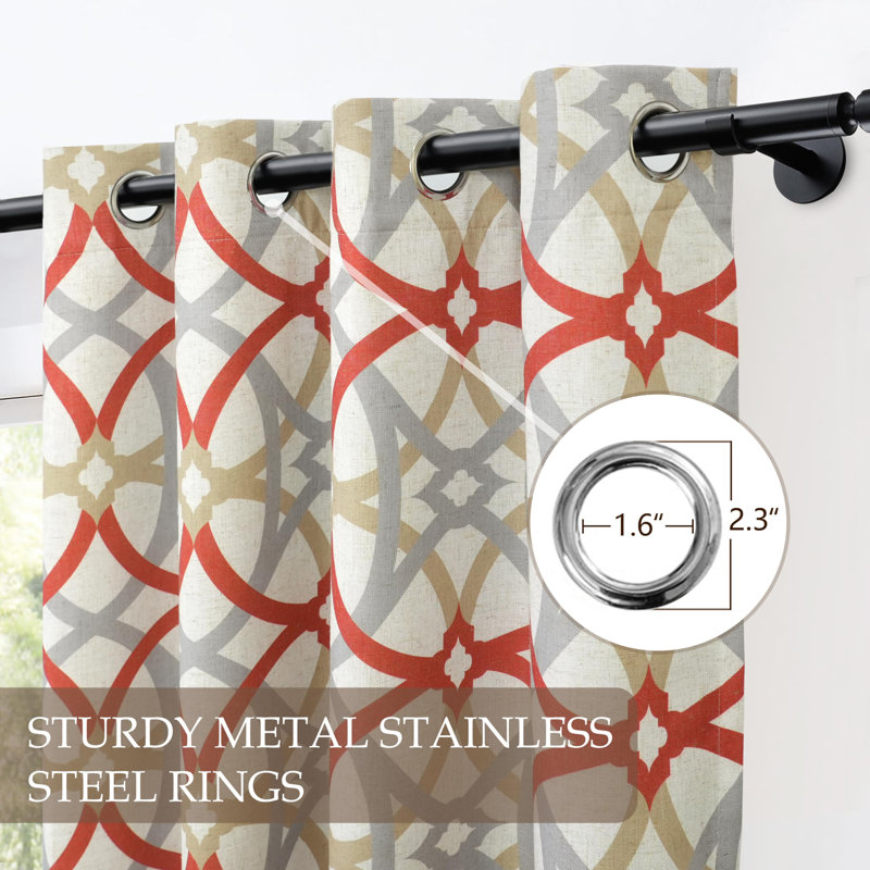 Breneisha Linen Textured Geometric Curtains Thermal Insulated Grommet Curtains, Beige/Red