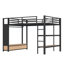 Grand cadre de lit mezzanine avec garde-robe, lit mezzanine en métal avec tablettes de rangement et panneau perforé, noir-137474242