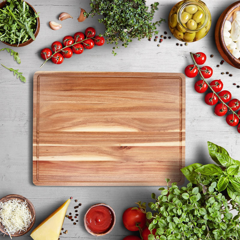 Quality Acacia Wood Cutting Boards Set of 2, Large, Reversible Kitchen Chopping Boards with Deep Juice Grooves, Dishwasher Safe, Durable Hardwood for Meat, Cheese, Vegetables, Deli Board, Meal Prep