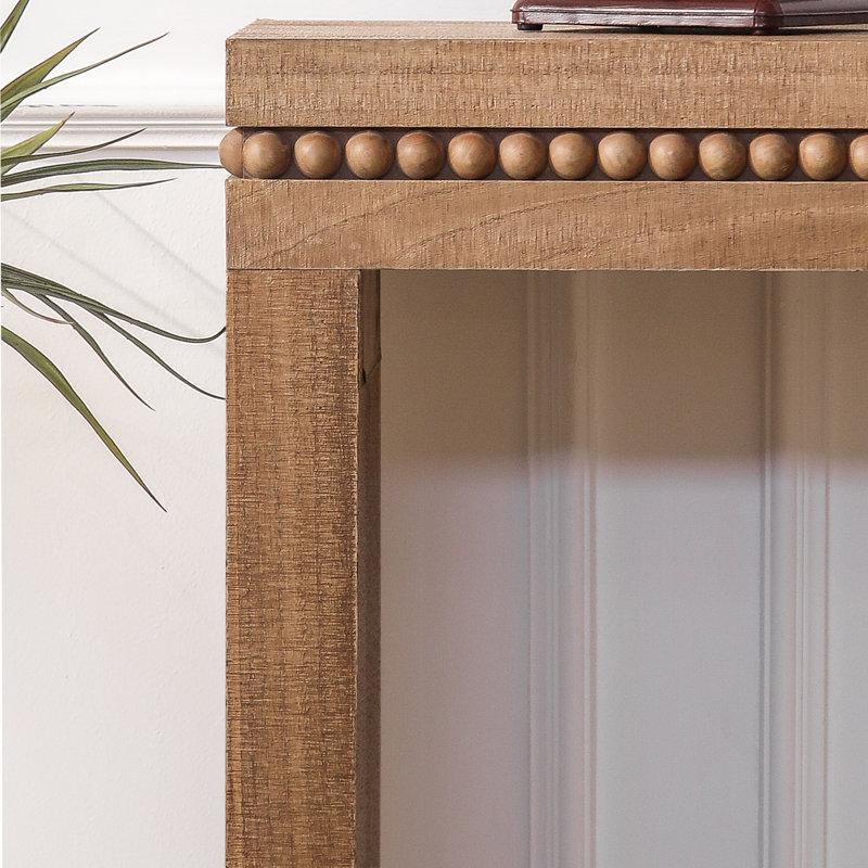 Console 64 "en bois rustique - Table d'entrée élégante avec bordure décorative perlée, Naturel