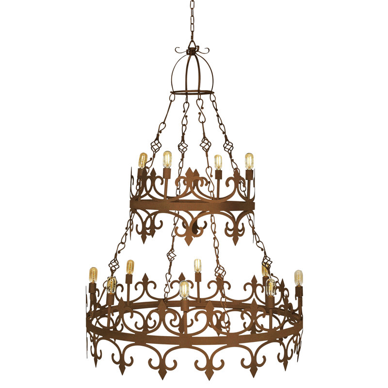 Venetian 12 - Light Candle Style Tiered Chandelier, Bronzed Brass