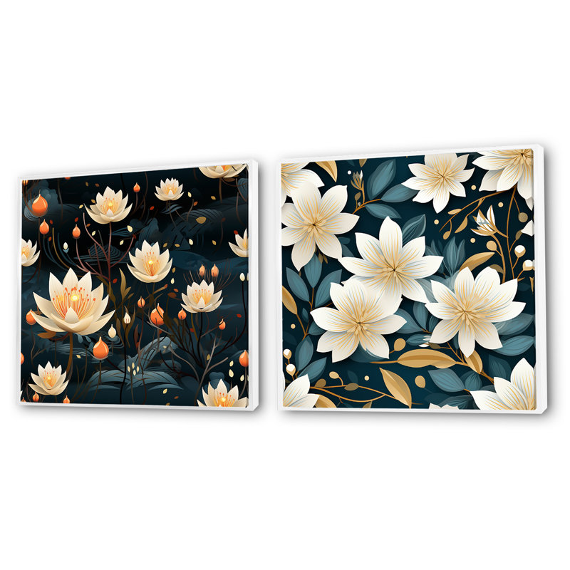 Shawnda - Ensemble de 2 collages floraux carrés, H 16 po x l 33 po, Cadre flottant blanc